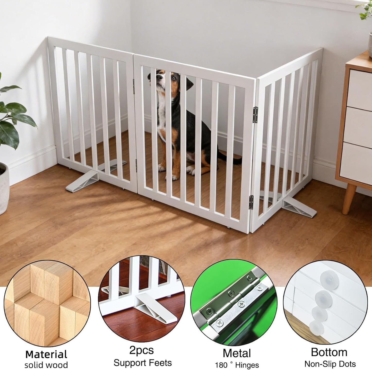 ZJSF Freestanding Indoor Dog Gate for House Foldable Wood Puppy Gate for Doorways Pet Gate for Stairs Extra Wide Pet Fence, Brown, 24" Height 3 Panels