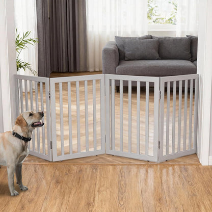 ZJSF Freestanding Indoor Dog Gate for House Foldable Wood Brown Puppy Gate for Doorways Pet Gate for Stairs Extra Wide Pet Fence 24" Height 2 Panels