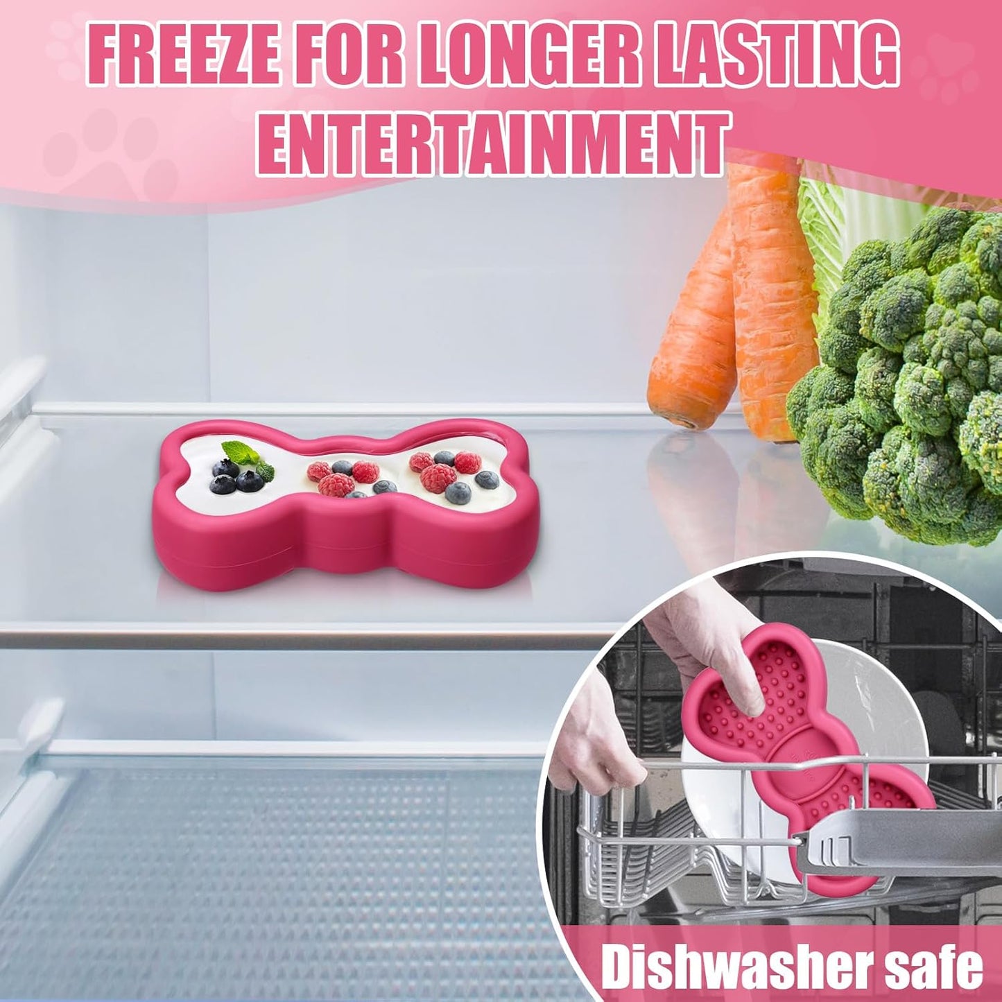 Freeze Dog Lick Bowl, Animire Non-Slip Slow Feeder Lick Mat for Dogs, Silicone Dog Enrichment Bowl for Distraction Anxiety Relief Boredom, BPA Free, Dishwasher Safe(Rose,S)