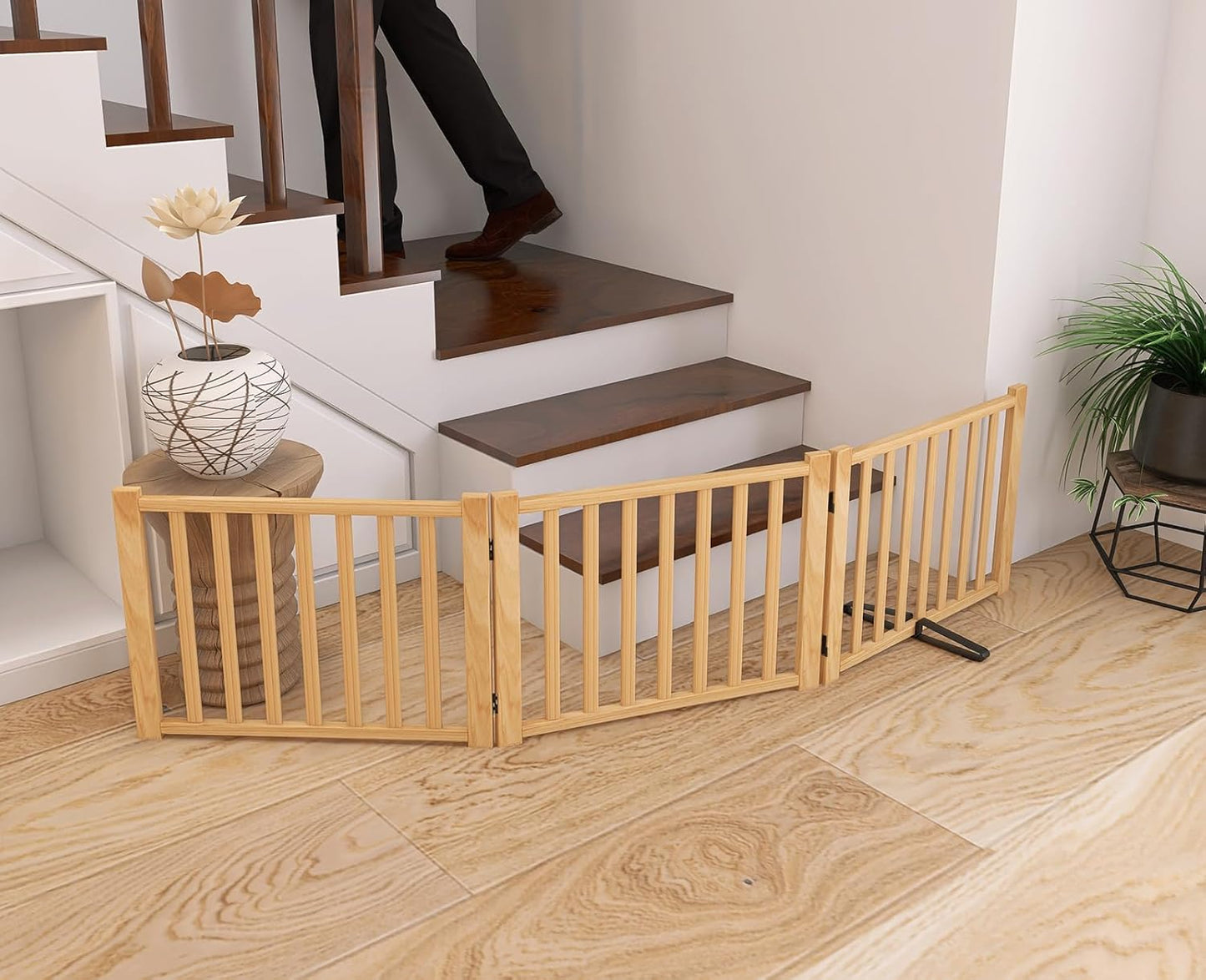 YOCAN Non-Painted Wood FreeStanding Pet Gate for Dogs,Wooden Dog Gates for Doorways, Stairs,The House, Dog Fences Indoor Puppy Gate-2 Panel H:23”