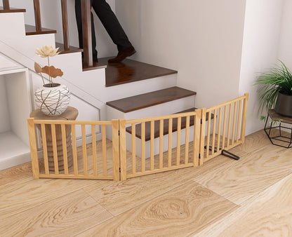 YOCAN Non-Painted Wood FreeStanding Pet Gate for Dogs,Wooden Dog Gates for Doorways, Stairs,The House, Dog Fences Indoor Puppy Gate-2 Panel H:23”