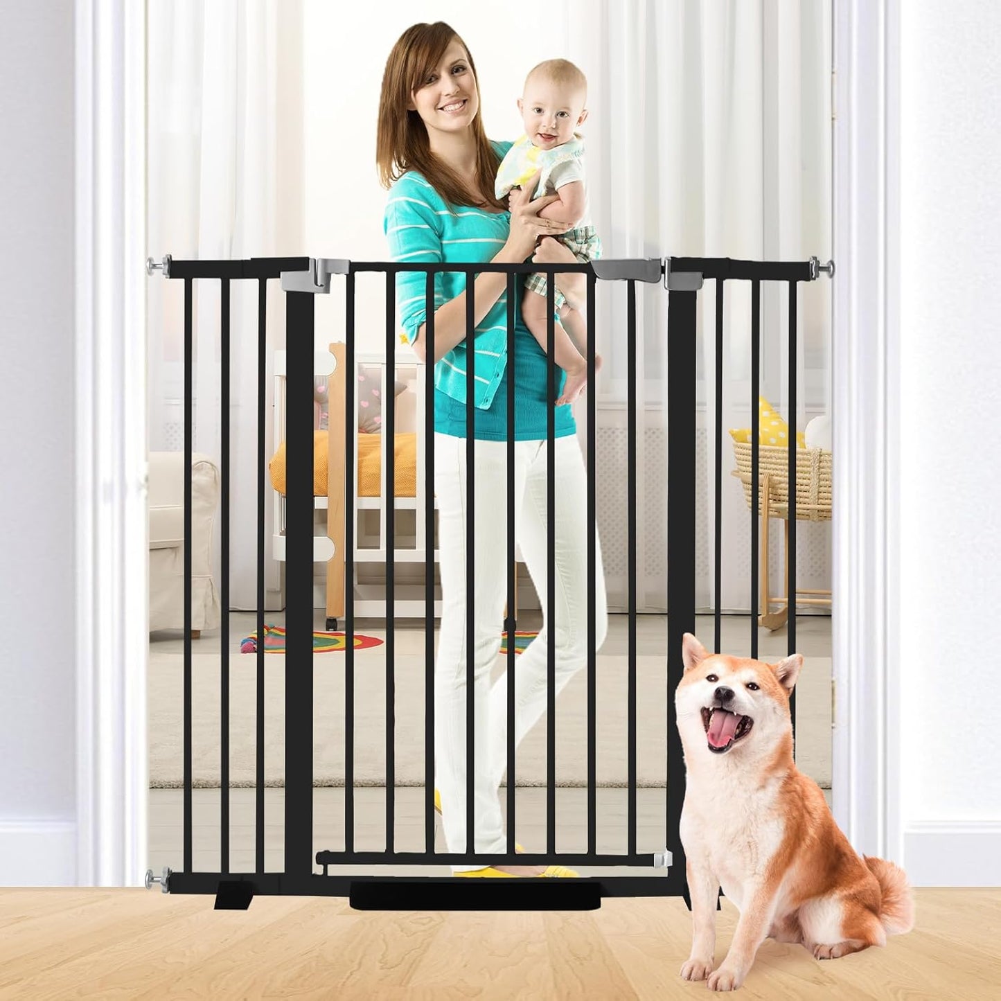 41 Inch Tall Baby Gate Auto Close Dog Gate Adjustable 29.92"-57.48" Wide Pressure Mounted Walk Through Swing Pet Gate for Doorways (White, 29.92"-57.48" Wide)