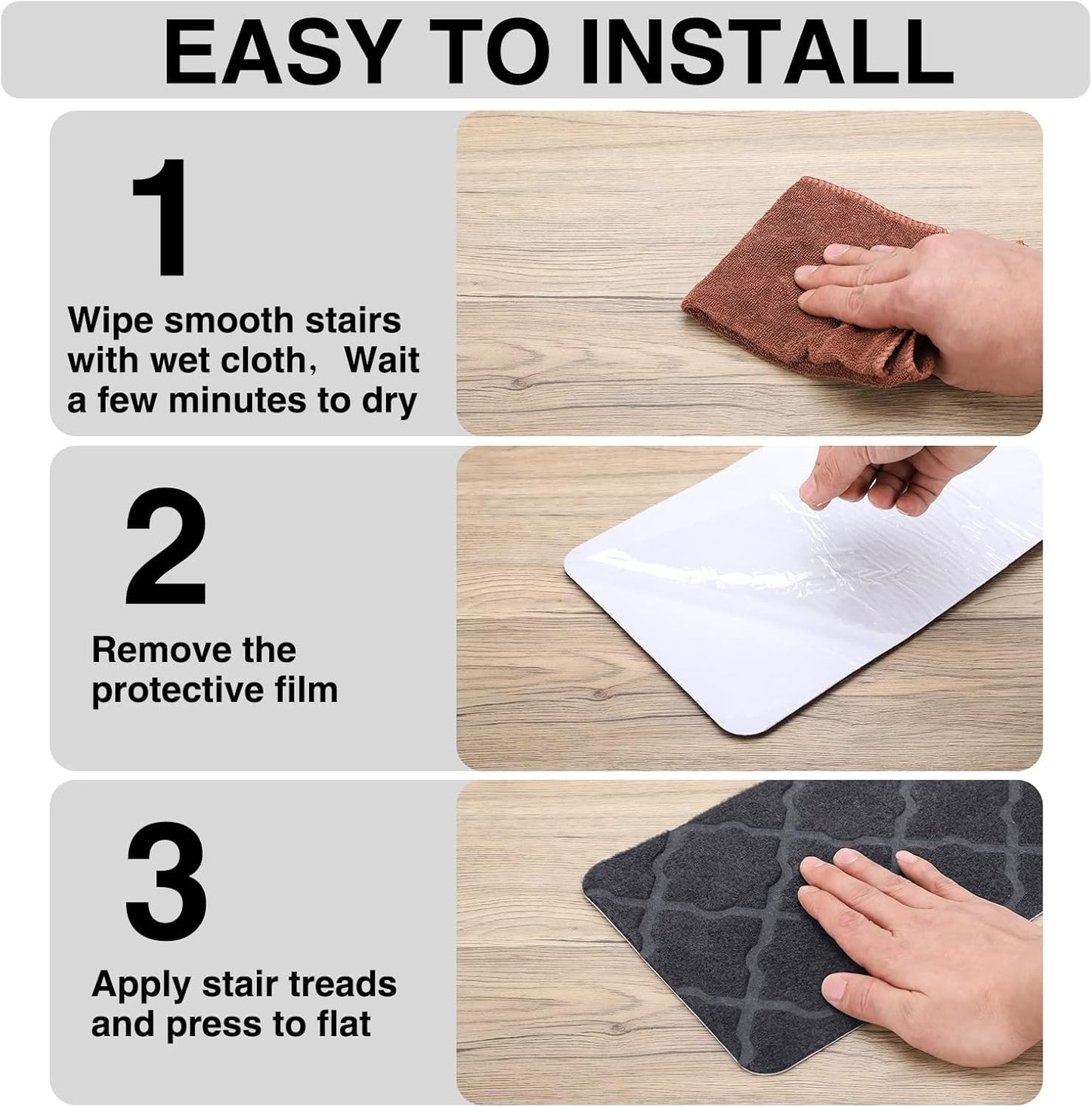Stair Treads for Wooden Steps 15pcs - 8x30in Carpet Stairs Runner Indoor Non-Slip Stair Mats for Kids Elders and Pets