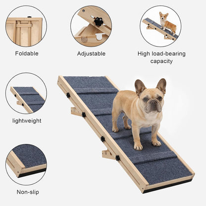 Dog Ramp for Stairs – 36×14 inch Wooden Adjustable Pet Ramp for Small & Medium Dogs, Nonslip Folding Dog Stair Ramp with Safety Carpet Surface for Indoor Steps and Home Use (1, 36 '' × 14 '')