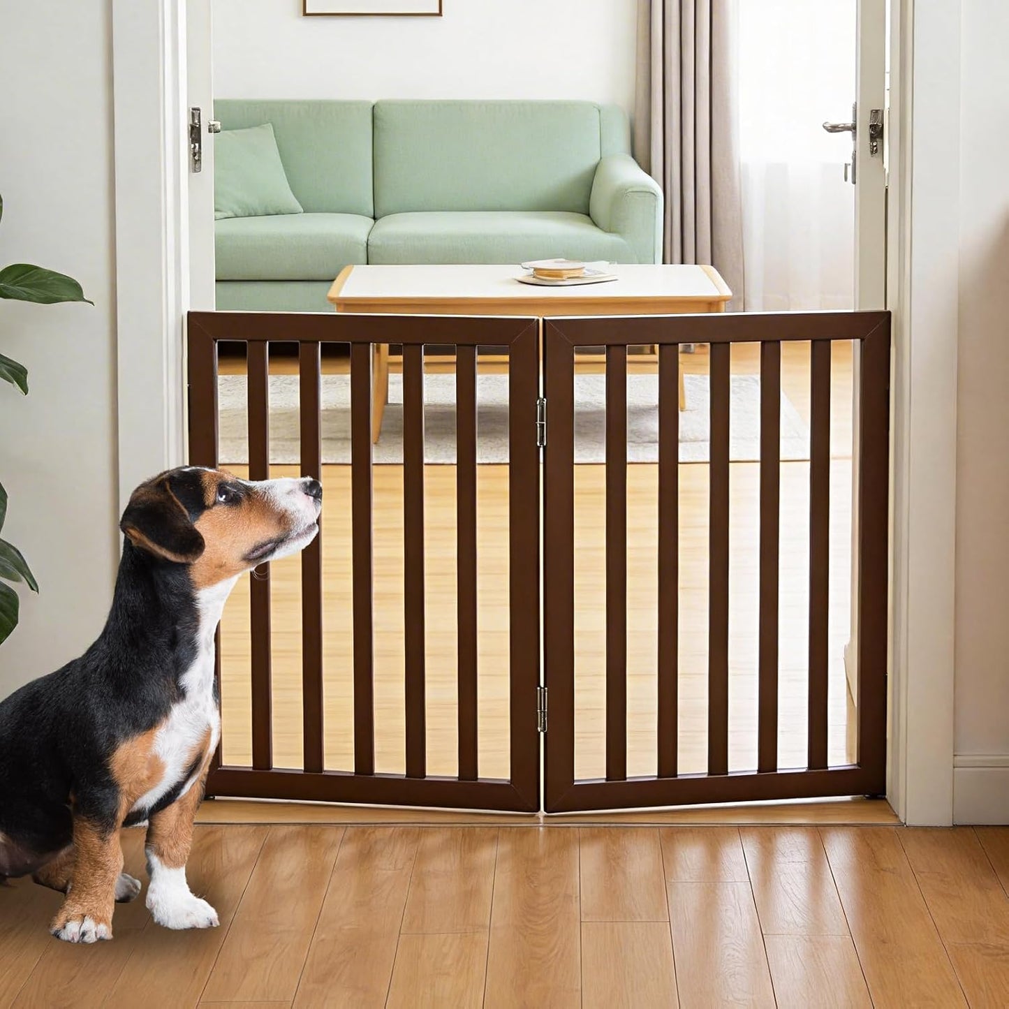 Dog Gate Indoor, Freestanding Dog Fence for The House, Doorways, Hallways,or Stairs,Pet Gate Foldable Wooden,Expandable 24" Height 3 Panels,White