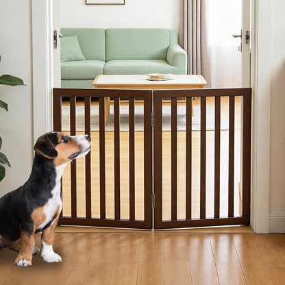 Dog Gate Indoor, Freestanding Dog Fence for The House, Doorways, Hallways,or Stairs,Pet Gate Foldable Wooden,Expandable 24" Height 3 Panels,White