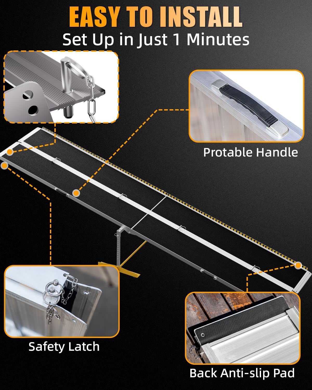 VNN Portable Wheelchair Ramp 4FT, Non-Slip Aluminum Ramps for Wheelchairs for Home, Handicap Wheelchair Ramps for Home Steps, Aluminum Loading Dock Plates, Doorways, Black