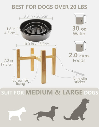 Ceramic Slow Feeder Dog Bowls, 2.0 Cups Slow Feeder for Medium Dogs, Puzzle Maze Bowl to Slow Down Eating, 30oz, 8in, White