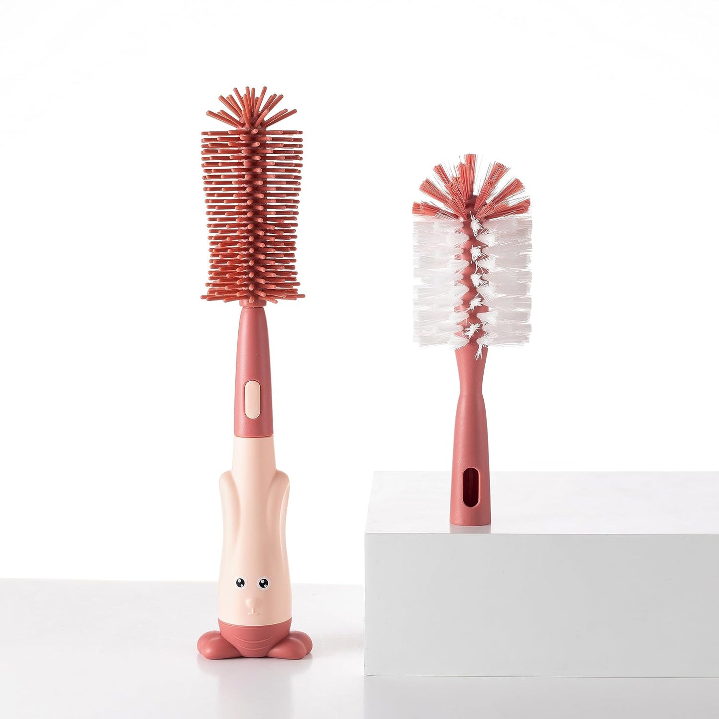 Chemimoso Cup Cleaning Brush, Silicone Baby Bottle Brush with Stand, Large Handle Water Bottle Brush Cleaner Set, with a Tiny Cup Lid Gap Cleaning Brushes Kit, Pawprint, Pink