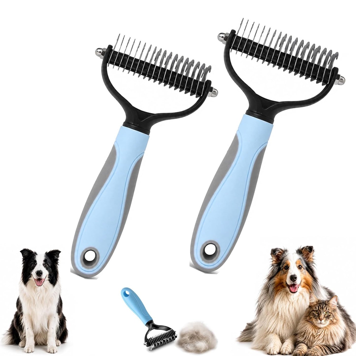 Pet Pro Grooming Tool, Long-Haired Dog Shedding Remover, Brush for Undercoat, Detangling and Hair Removal, Professional Comb, Stainless Steel(pink+blue)