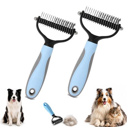 Pet Pro Grooming Tool, Long-Haired Dog Shedding Remover, Brush for Undercoat, Detangling and Hair Removal, Professional Comb, Stainless Steel(pink+blue)