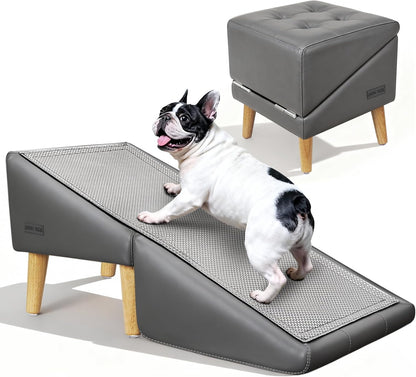 Dog Stairs for Small Dogs and Cats 16" H - with Encrypted Dot-Grip Non-Slip Surface, 2-in-1 Pet Ramp & Steps for Bed/Couch, Foldable Split Ottoman with Solid Wood Frame, Sturdy & Portable for Puppies