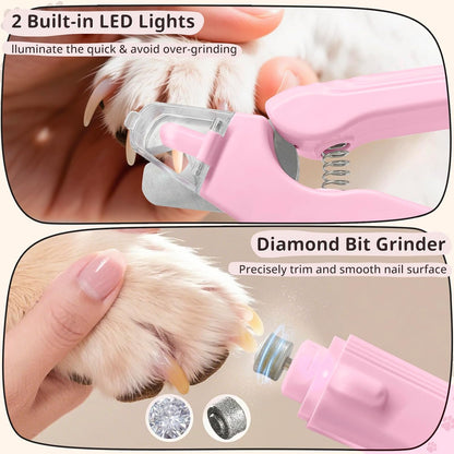 2-in-1 Dog Nail Trimmers & Dog Nail Grinder, Dog Nail Clippers with 2 LED Lights & Safety Guard, USB Rechargeable, Multiple Grinding Methods for Small, Medium, and Large Dogs & Cats (Green)
