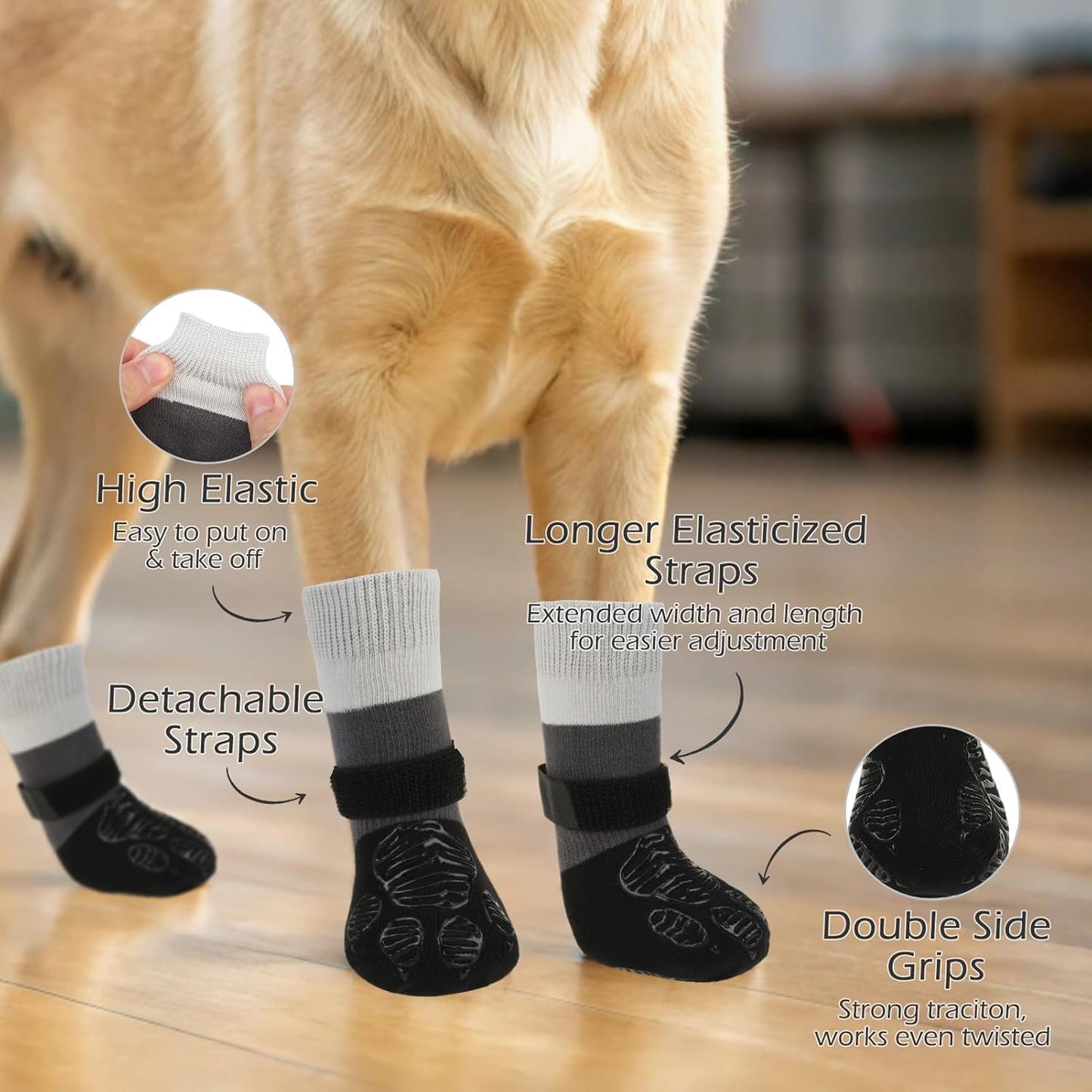 EXPAWLORER Anti Slip Dog Socks to Prevent Licking Paws, Dog Shoes for Hot Pavement Walk, Dog Booties for Hardwood Floors, Dog Boots & Paw Protectors with Grippers for Small Medium Large Senior Dogs M