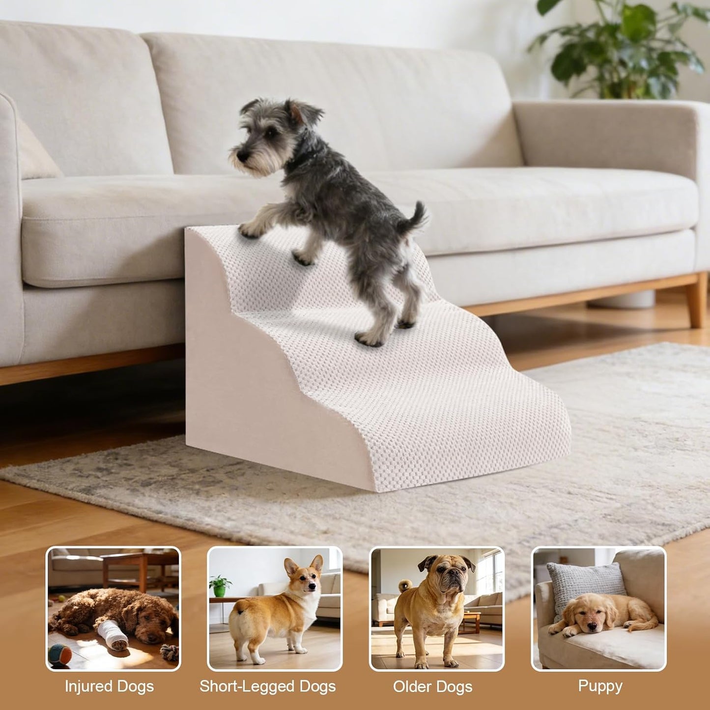 Dog Stairs for Couch, 3 Steps 13.8" H Non-Slip Pet Stair, Balanced Stable Pet Ramp for Small Dogs, Indoor Furniture Step, Gray