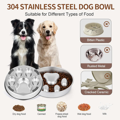 Slow Feeder Dog Bowl for Fast Eating Dogs Stainless Steel Heavy Duty 8.2" with Non-Slip Base, Raised Obstacle Slow Down Eating for Small Medium Large Dogs, Reduces Bloat & Indigestion, Dishwasher Safe