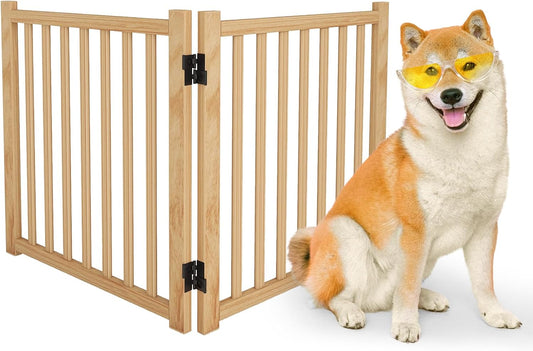 Wooden Freestanding Dog Gates,23" H Foldable Wood Pet Gate Indoor, No-Painted Puppy Gate for Doorways, Stairs, 23" Height-2 Panels