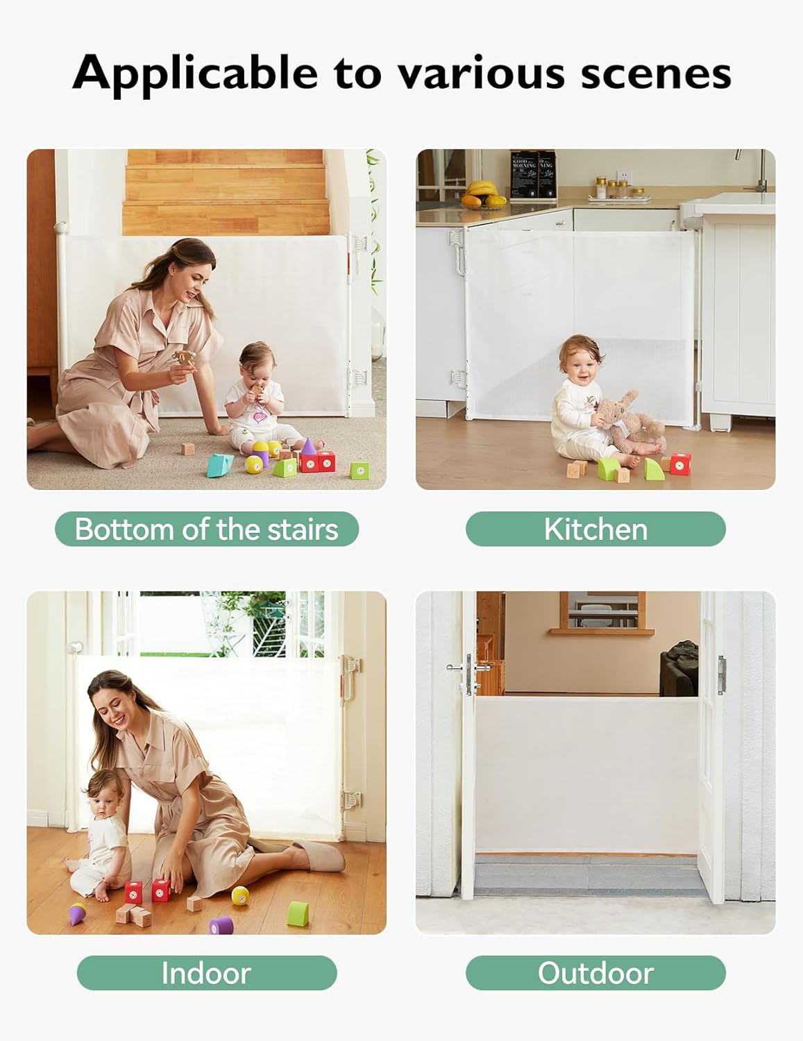 Momcozy Auto Lock Retractable Baby Gate, Safety Gate for Baby and Pet, 33” Tall, Extends to 55” Wide, Mesh Safety Dog Gate for Stairs, Indoor, Outdoor, Doorways, Hallways