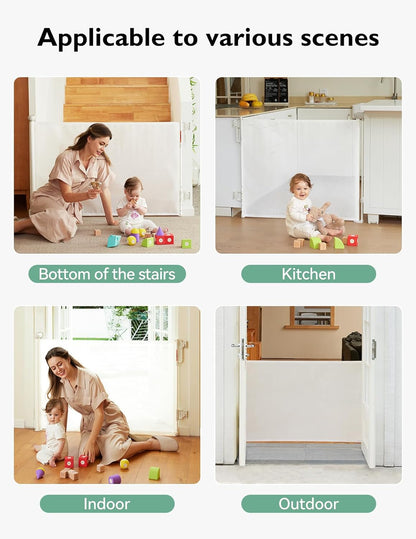 Momcozy Auto Lock Retractable Baby Gate, Safety Gate for Baby and Pet, 33” Tall, Extends to 55” Wide, Mesh Safety Dog Gate for Stairs, Indoor, Outdoor, Doorways, Hallways