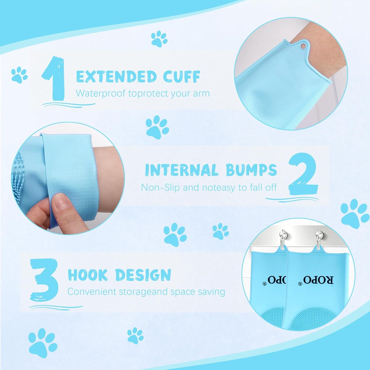 ROPO silicone gloves for pet grooming, multi-functional gloves for pet hair shedding, bathing, and massage (Purple)