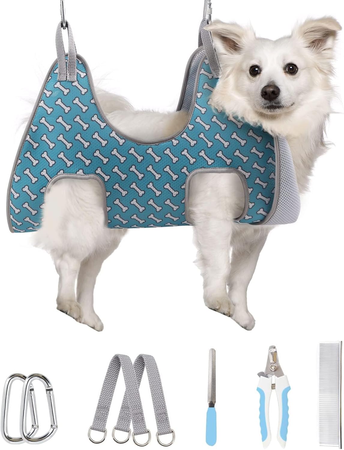 Supet Dog Grooming Hammock Harness for Dogs Cats, Relaxation Pet Nail Clipper Hammock, Restraint Dog & Small Animal Leashes Sling for Groomingk for Nail Trimming (Coral Blue, S)
