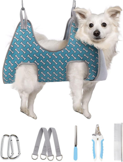 Supet Dog Grooming Hammock Harness for Dogs Cats, Relaxation Pet Nail Clipper Hammock, Restraint Dog & Small Animal Leashes Sling for Groomingk for Nail Trimming (Coral Blue, S)