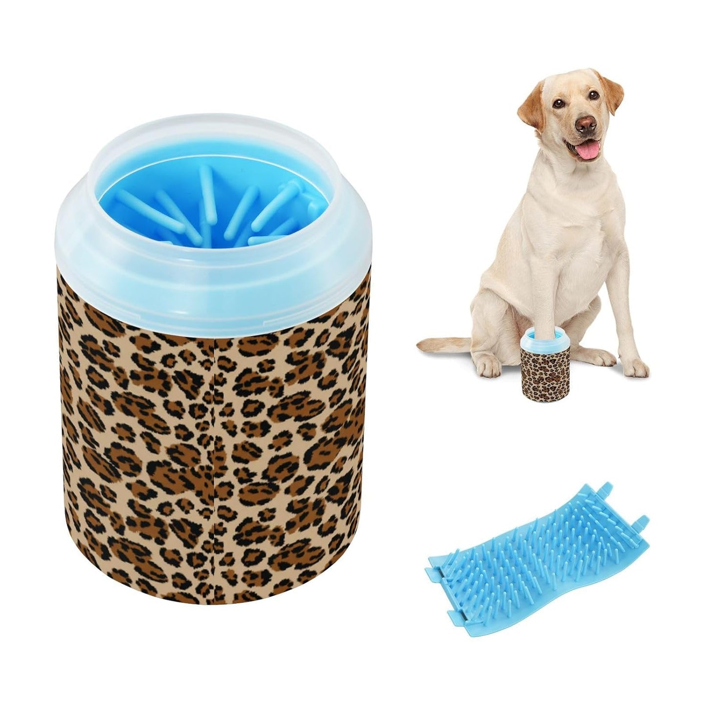 Leopard Print Dog Paw Cleaner Cup,Pet Foot Cleaner with Detachable Brush Paw Washer for Small Medium Large Dogs and Cats