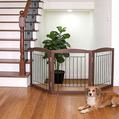 ZJSF Freestanding Foldable Dog Gate for House Extra Wide Wooden White Indoor Puppy Gate Stairs Doorways Pet Gate Tall Dog Fence 3 Panels Fence