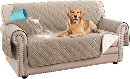 H.VERSAILTEX 100% Waterproof Slipcovers for Couches and Sofas Modern Pet Couch Cover Thick Soft Furniture Protector with Elastic Straps(Sofa, Lily Pad/Beige)