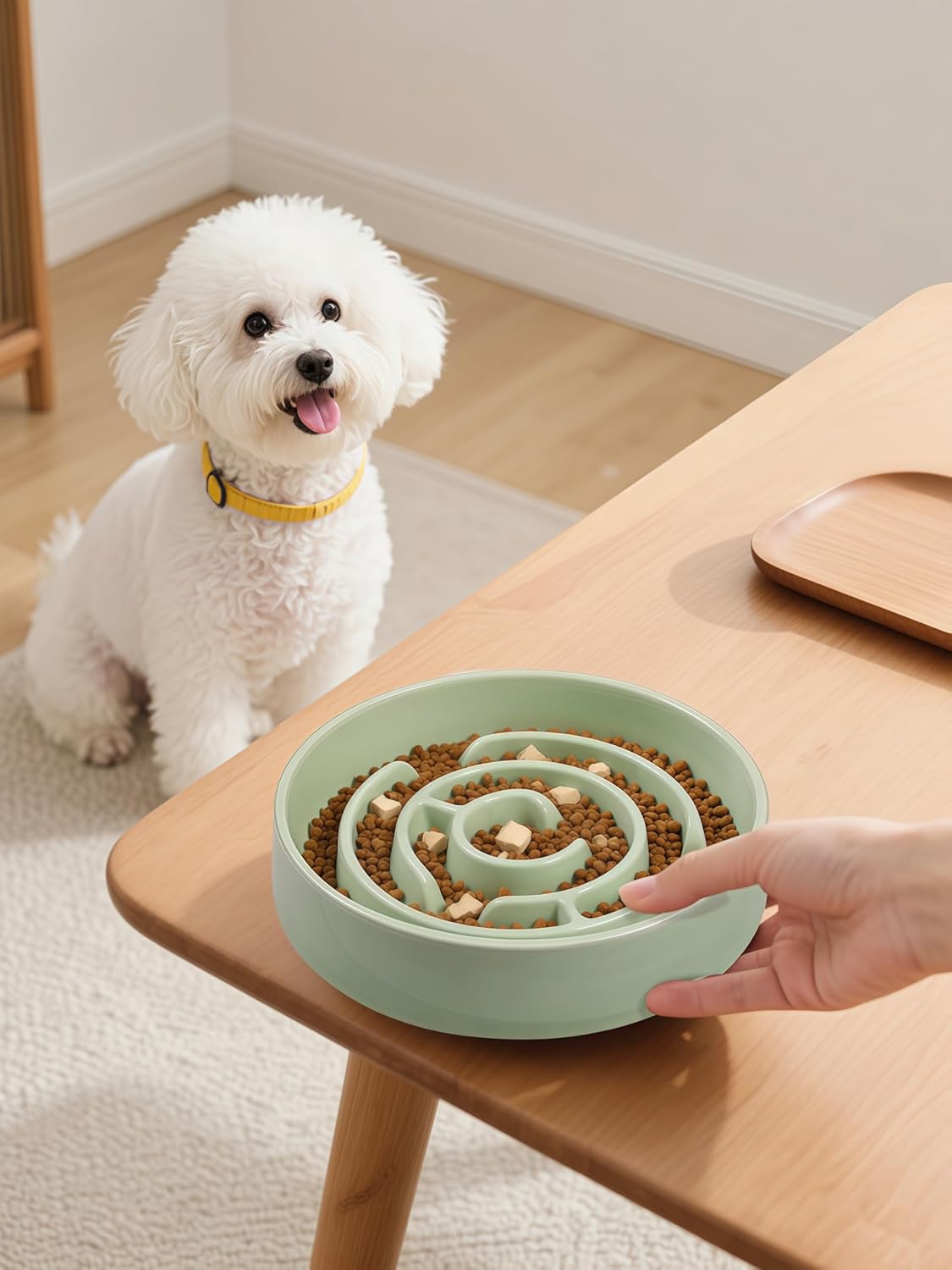 Ceramic Slow Feeder Dog Bowls with Anti-Slip, Slow Feeder & Non-Slip Design, Boredom and Anxiety Reducer, Suitable for All Breed Dogs and Cat (Ceramic-White)