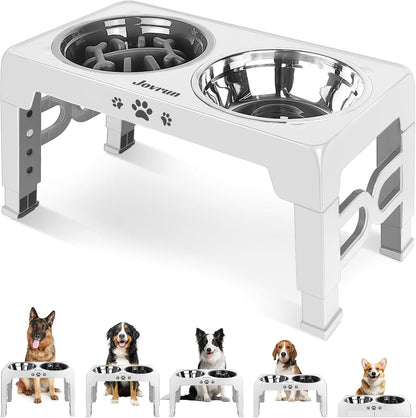 Jovrun Elevated Dog Bowls for Small Dogs and Cats, Non-Slip Cat Bowls with 2 Thick 5.5" Stainless Steel Dishes, Dog Feeder 2 Heights Adjustable to 2.6"-5.3"