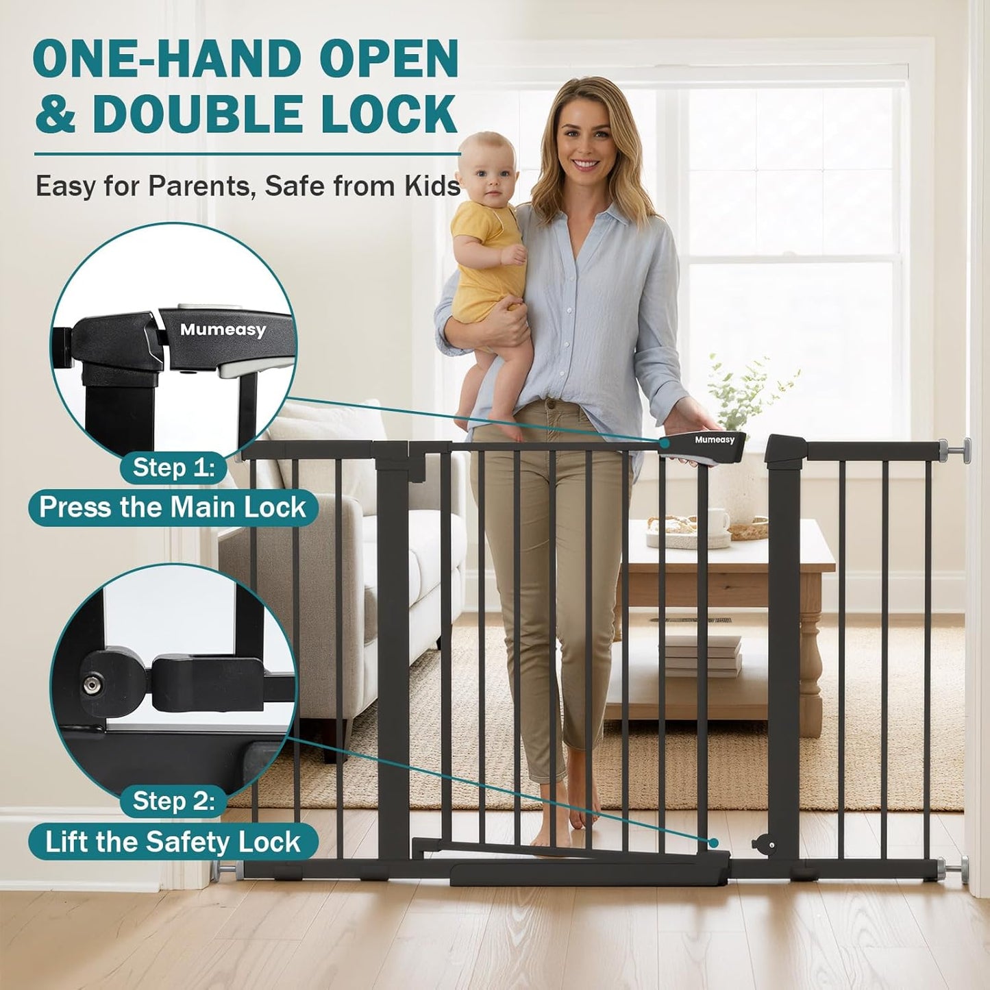 Mumeasy 36" High Extra Tall Dog Gate, 29.6"-40.5" Wide Pressure Mounted Tall Baby Gate for Dog, Auto Close Pet Gate with Door for Stairs,Doorways,House,Black