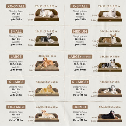 Large Dog Bed Orthopedic Washable - Beds Bolster - Medium XL XLarge Big Dogs - Memory Foam Couch Sofa - Waterproof with Removable Cover