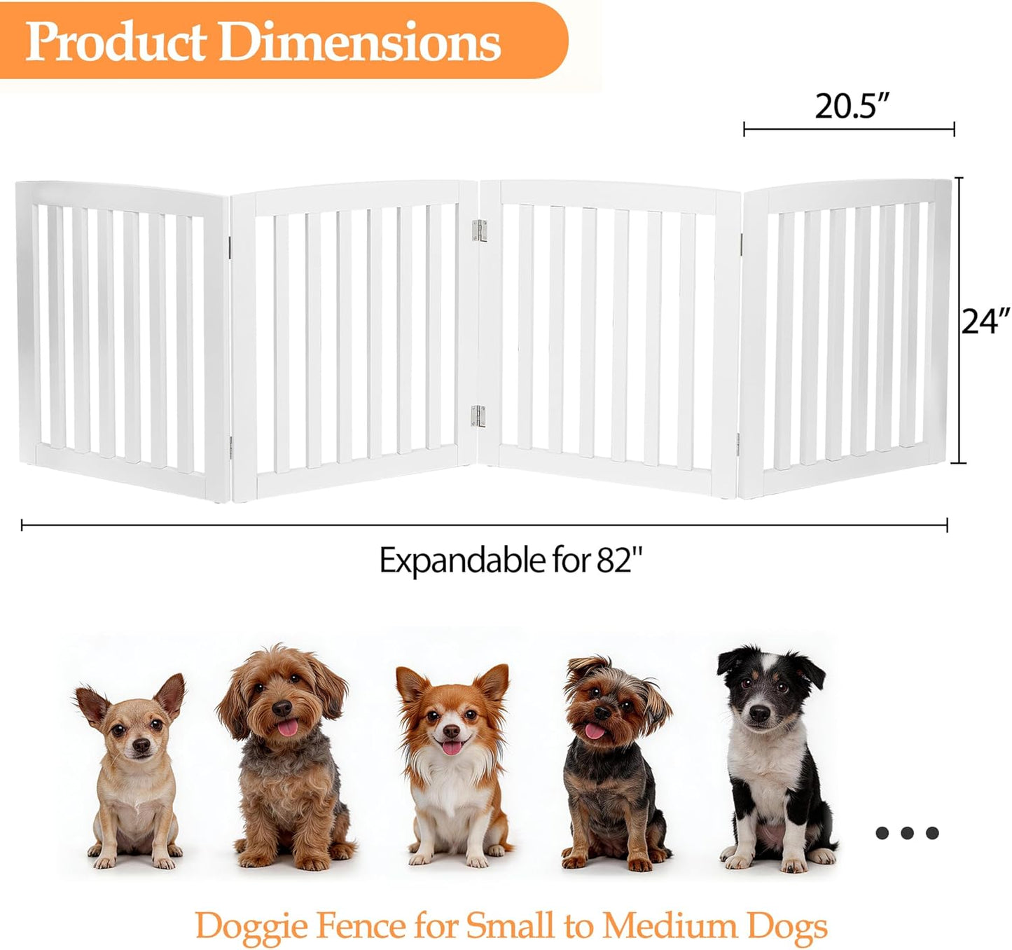 Freestanding Pet Dog Gate 36 Inch Foldable Fence Indoor 3 Panel Extra Wide Wooden Dog Door for Stairs Hallways Doorways