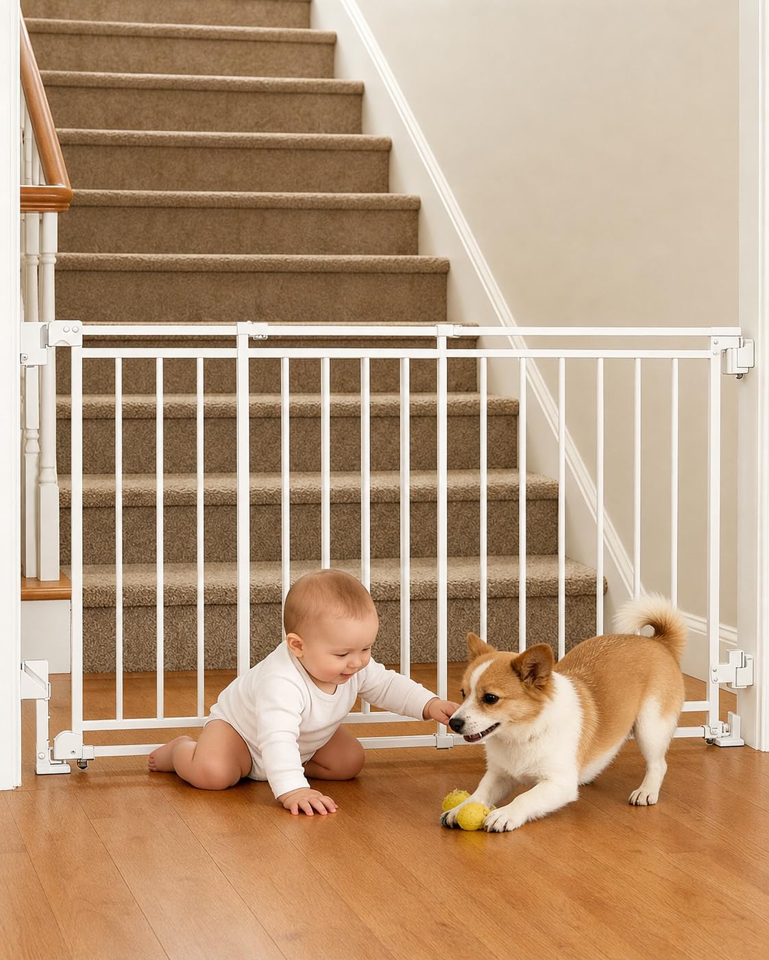 Extra Wide Baby Gate for Doorways 29" Tall Safety Gate for Kids&Pets,Pressure Mounted with Auto Close,Walk-Thru Metal Gate,Adjustable Width 26.4"-43",Indoor Pet Gate for Stairs & Hallways Black