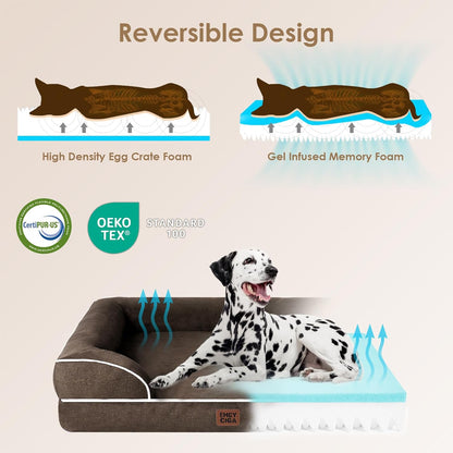 EHEYCIGA Orthopedic Dog Beds for Extra Large Dogs 44x32Inch, Waterproof Memory Foam XL Pet Bed with Sides, Non-Slip and Egg-Crate Foam Big Dog Couch Bed with Washable Removable Cover, Grey