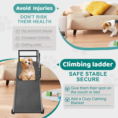 Dog Ramp for Bed, Adjustable Pet Ramps for Dog to Get on Bed, Non-Slip Rubber Surface - Folding Wooden Dog Ramp for Small/Large/Old Dogs, Adjustable up to 27.5 inch High Beds, Safety Railings