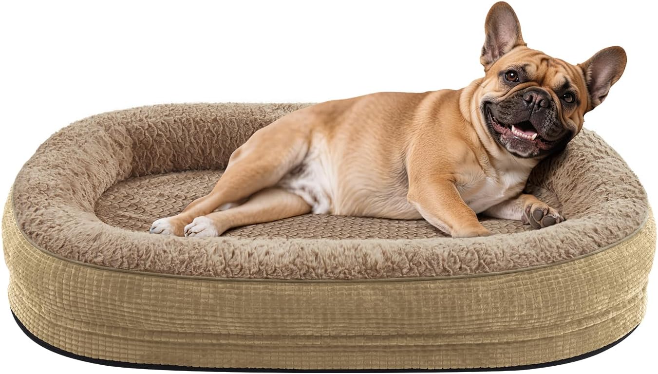 JOEJOY Orthopedic Dog Beds Large Sized Dog, XL Egg-Crate Memory Foam Pet Couch Bed with Bolster Sides, Waterproof Lining, Removable Washable Cover & Non-Slip Bottom, Grey