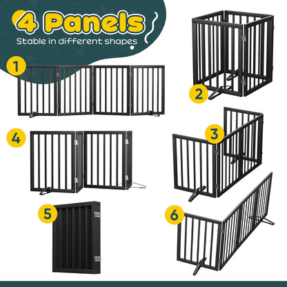 Freestanding Dog Gates Indoor, 3-Panel Pet Gates with 2 Metal Stands and 360° Hinge, 24" H Foldable Dog Gate for Stairs, Doorway, Kitchen, Expands Up to 55" Fully Assembled - Black Walnut