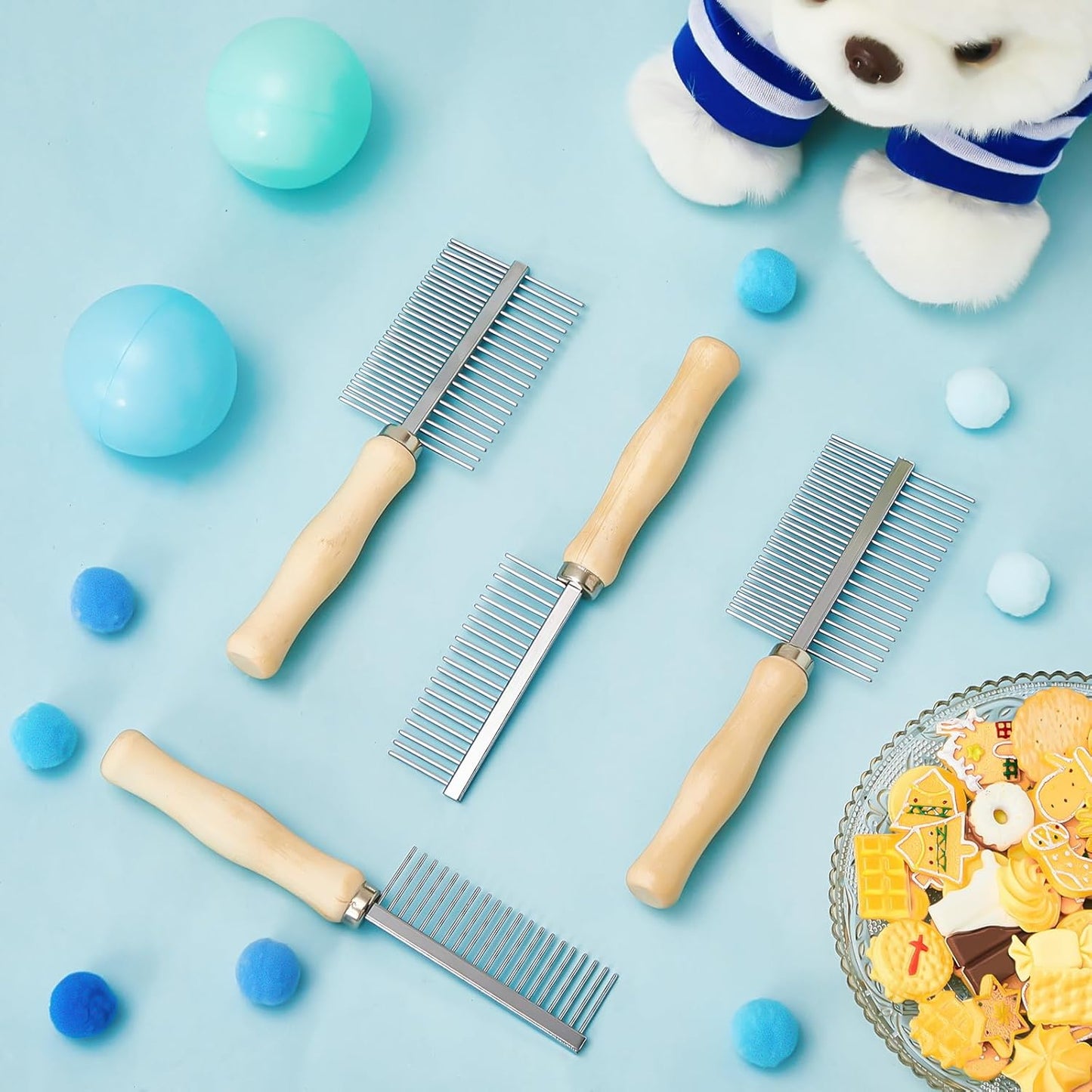 2 Pcs Dog Metal Combs Cat Wooden Handle Grooming Combs Stainless Steel Hairbrush Double Side Metal for Pet Dog Grooming Brush Pet Flea Hairbrush for Long Short Hair Fur Brush Tool