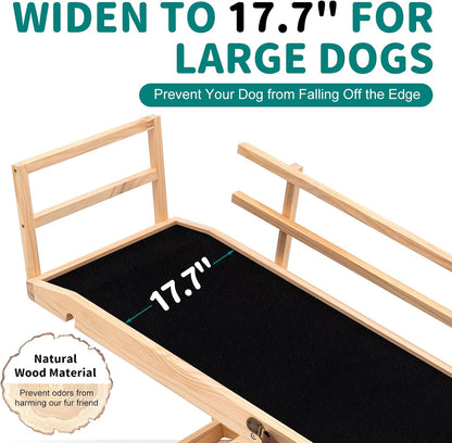 Dog Ramp for Bed, Adjustable Pet Ramps for Dog to Get on Bed, Non-Slip Rubber Surface - Folding Wooden Dog Ramp for Small/Large/Old Dogs, Adjustable up to 27.5 inch High Beds, Safety Railings