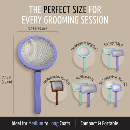 Tauro Pro Line Slicker Brush for Dogs & Cats, Deshedding, Dematting & Detangling Grooming Tool for Medium to Long Coats, Ideal for Doodles & Poodles, Flexible Cushion, Purple, Medium Size (M)