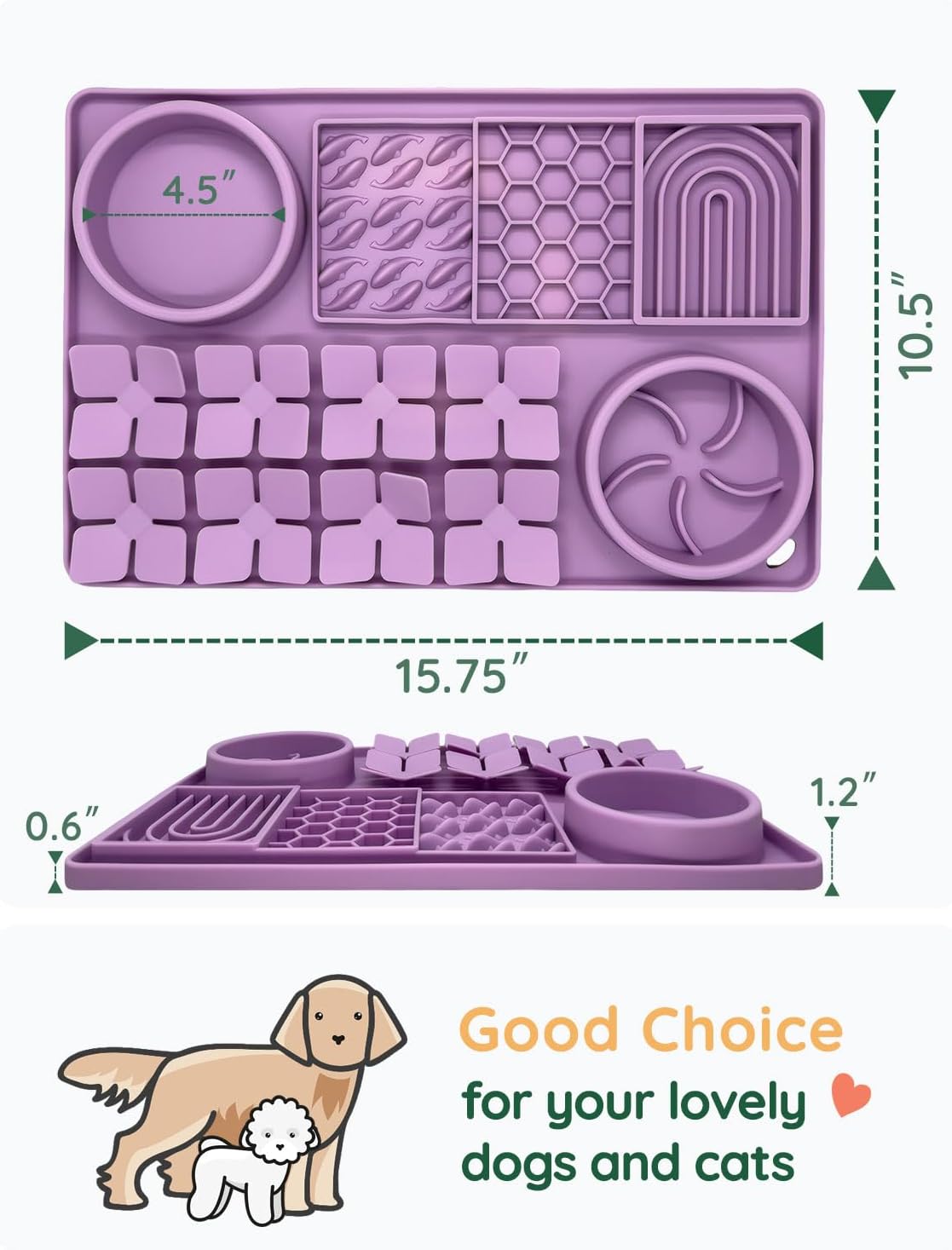 Slow Feeder Bowl, Silicone Lick Mat with Suction Cups for Dog Cat, Snuffle Mat for Pet Smell Training, Puzzle Toys for Bored Puppy, Interactive Sniff Mat for Slow Eating and Keep Busy, Green
