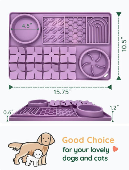 Slow Feeder Bowl, Silicone Lick Mat with Suction Cups for Dog Cat, Snuffle Mat for Pet Smell Training, Puzzle Toys for Bored Puppy, Interactive Sniff Mat for Slow Eating and Keep Busy, Green