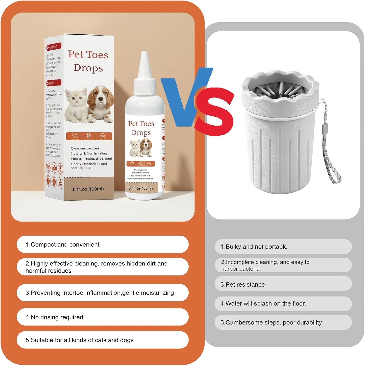 Dog Paw Cleaner – 100ML No-Rinse Dog Paw Washer, Natural Plant Extracts, Gentle Soothes & Moisturizes, Effectively Cleans Pet Toes, Suitable for Dogs, Puppies & Cats