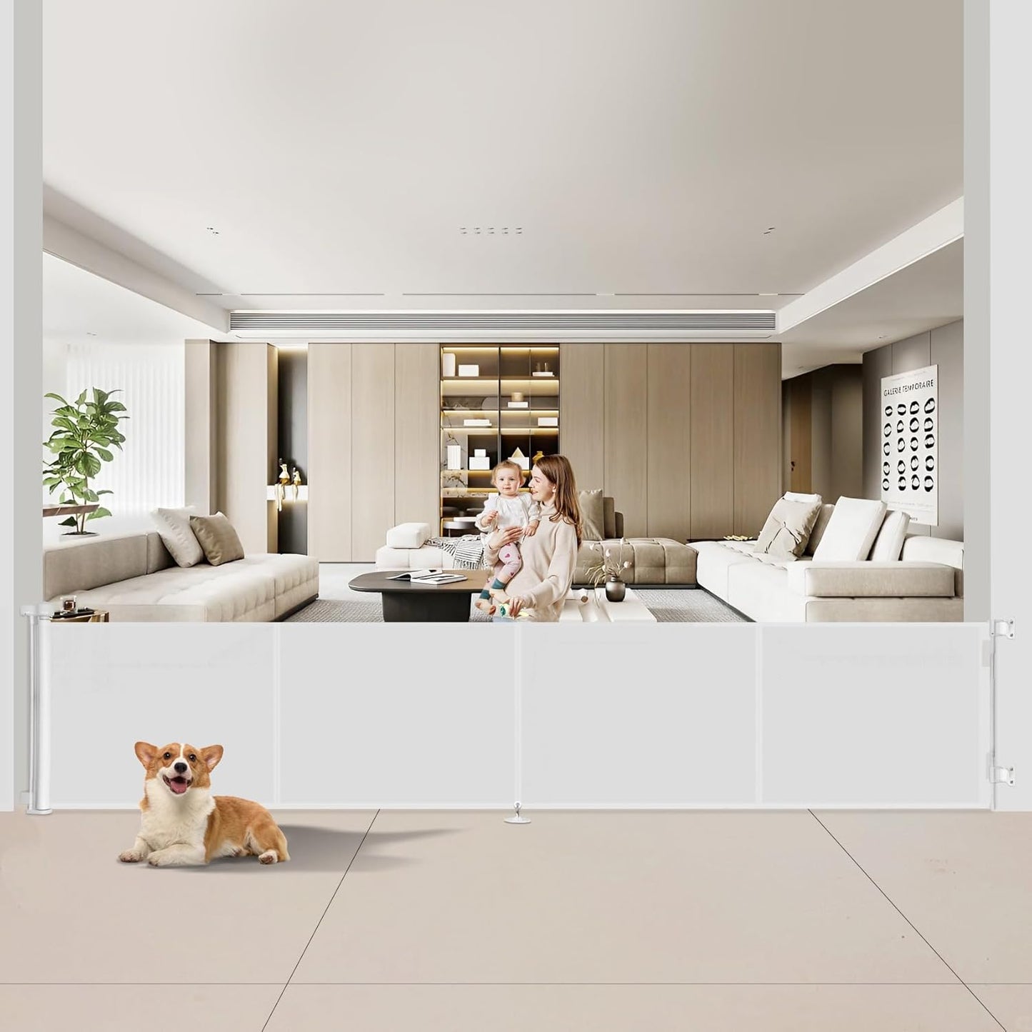 Miumoon 120 inch Retractable Baby Gates 34 inch Tall, Retractable Gate with Reinforced Strip Design to Prevent Crawling Through, 10 FT Extra Wide Retractable Dog Gate for Indoor/Outdoor