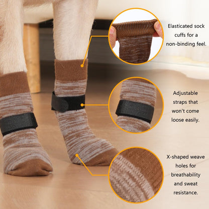 Dog Socks 12 Pack to Prevent Licking Paws, Anti Slip Dog Booties and Paw Protectors for Hardwood Floors Hot Pavement, Suitable for Small Medium Large Senior Dogs - Size Medium