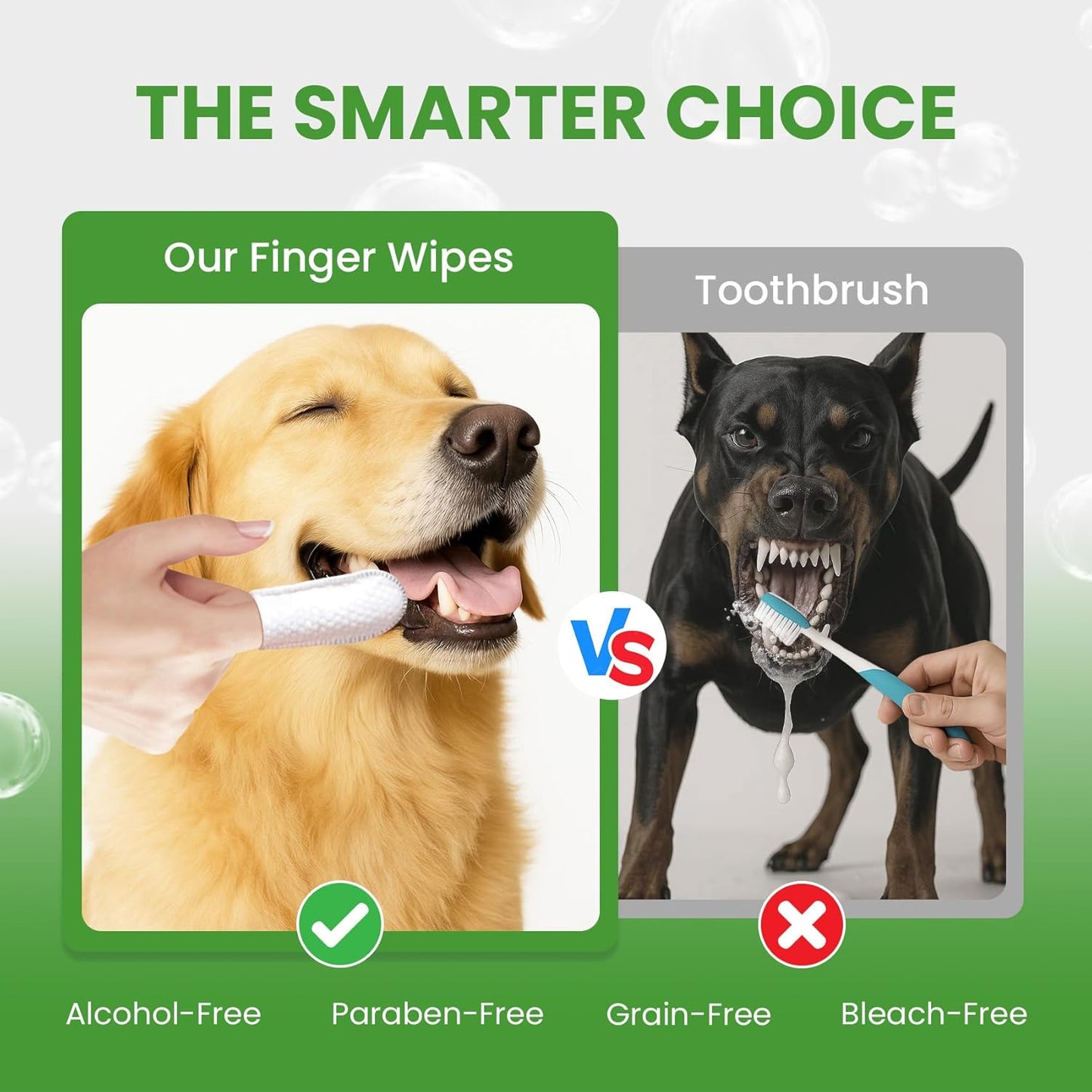 No-Rinse Dog Dental Care Wipes, Cat & Dog tooth brushing kit, Dog Wipes for Pet & Cat Teeth Cleaning, Dog toothbrush Finger Dental Wipes to Remove Plaque & Tartar, Disposable Dog Wipes - 50 Count