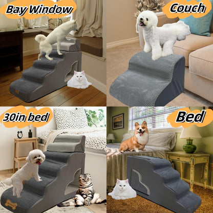 Necrely 4-Step Dog Stairs for High Beds 18-24 Inch Pet Steps 2 3 4 5 Tier Ladder Non-Slip Sturdy Ramp Small Medium Large Dog Steps to Couch Bed Old Dogs Balanced Pet Stairs for Getting on Bed