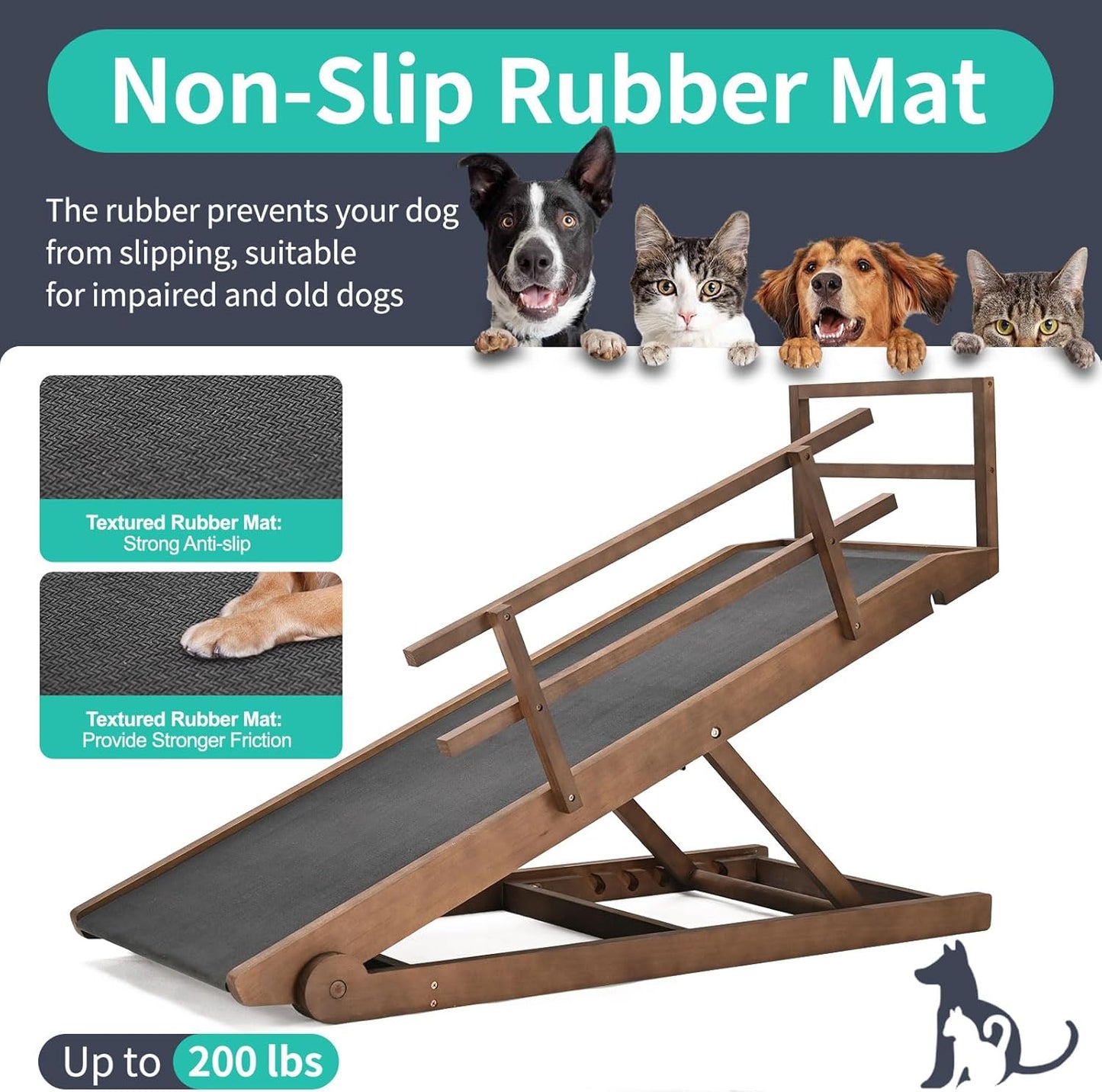 Dog Ramp for Couch, 5-Level Adjustable Wooden Pet Ramp for Bed & SUV, Adjustable Height 15.7"-23.6",Folding Non Slip Dog Ramps for Small Large Senior Dogs & Cats - Furniture Quality